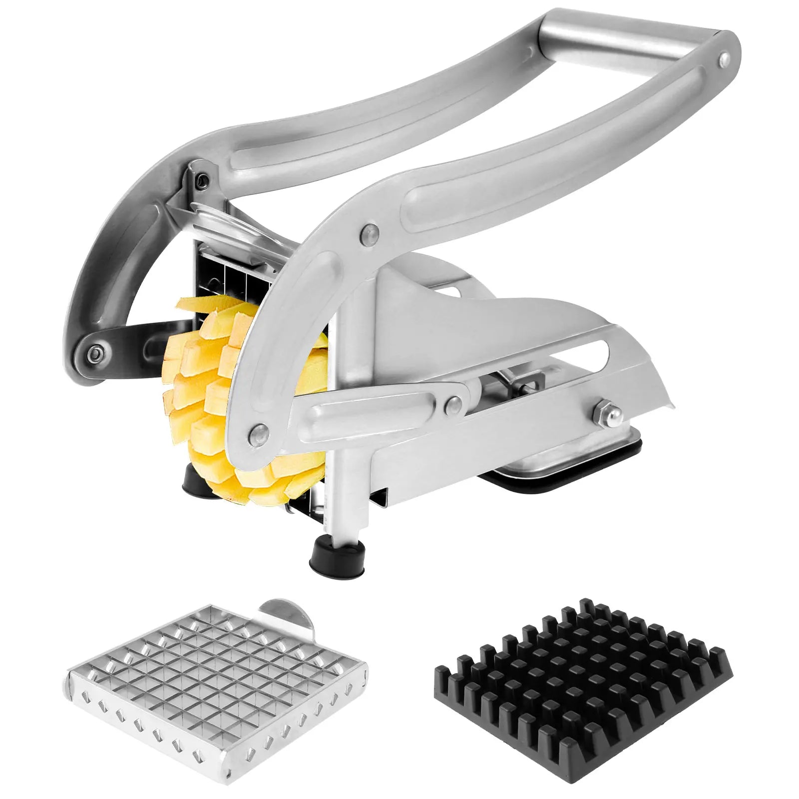 French Fry Cutter Stainless Steel and Plastic Potato Slicer Manual Vegetable Potato Chips Maker French Fries Cutter Kitchen Tool