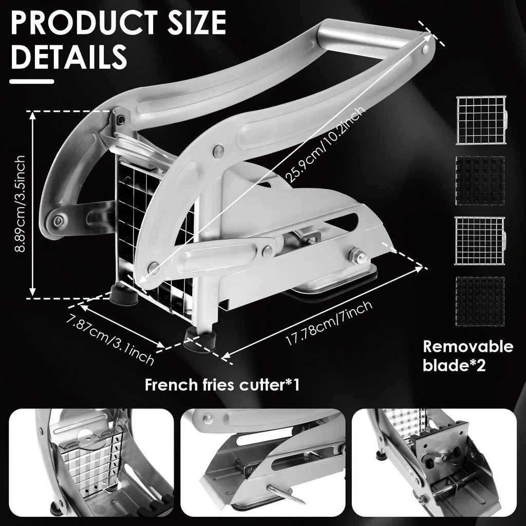 French Fry Cutter Stainless Steel and Plastic Potato Slicer Manual Vegetable Potato Chips Maker French Fries Cutter Kitchen Tool