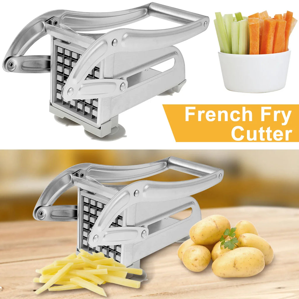 French Fry Cutter Stainless Steel and Plastic Potato Slicer Manual Vegetable Potato Chips Maker French Fries Cutter Kitchen Tool