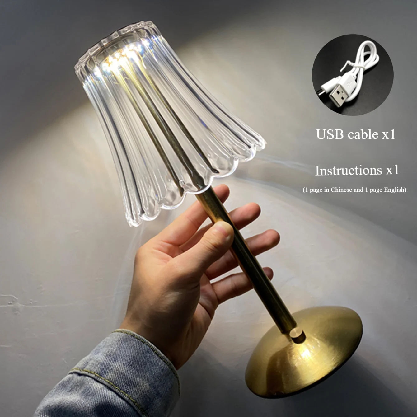 Table lamp bedroom, bedside lamp light luxury diamond crystal lamp high-end atmosphere lamp charging touch small night lamp