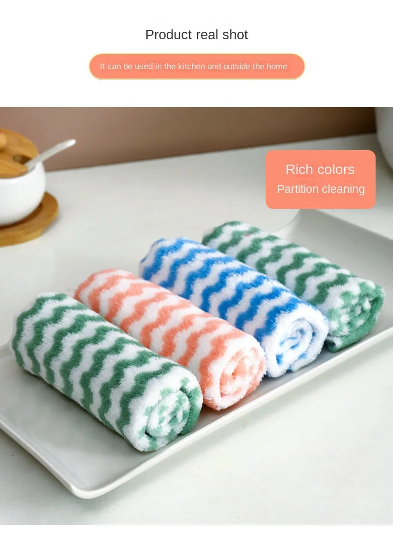 20Pcs Kitchen Wipes Coral Velvet Wave Design Wipes Microfibre Thickened Absorbent Wipes Household Cleaning Cloth Set