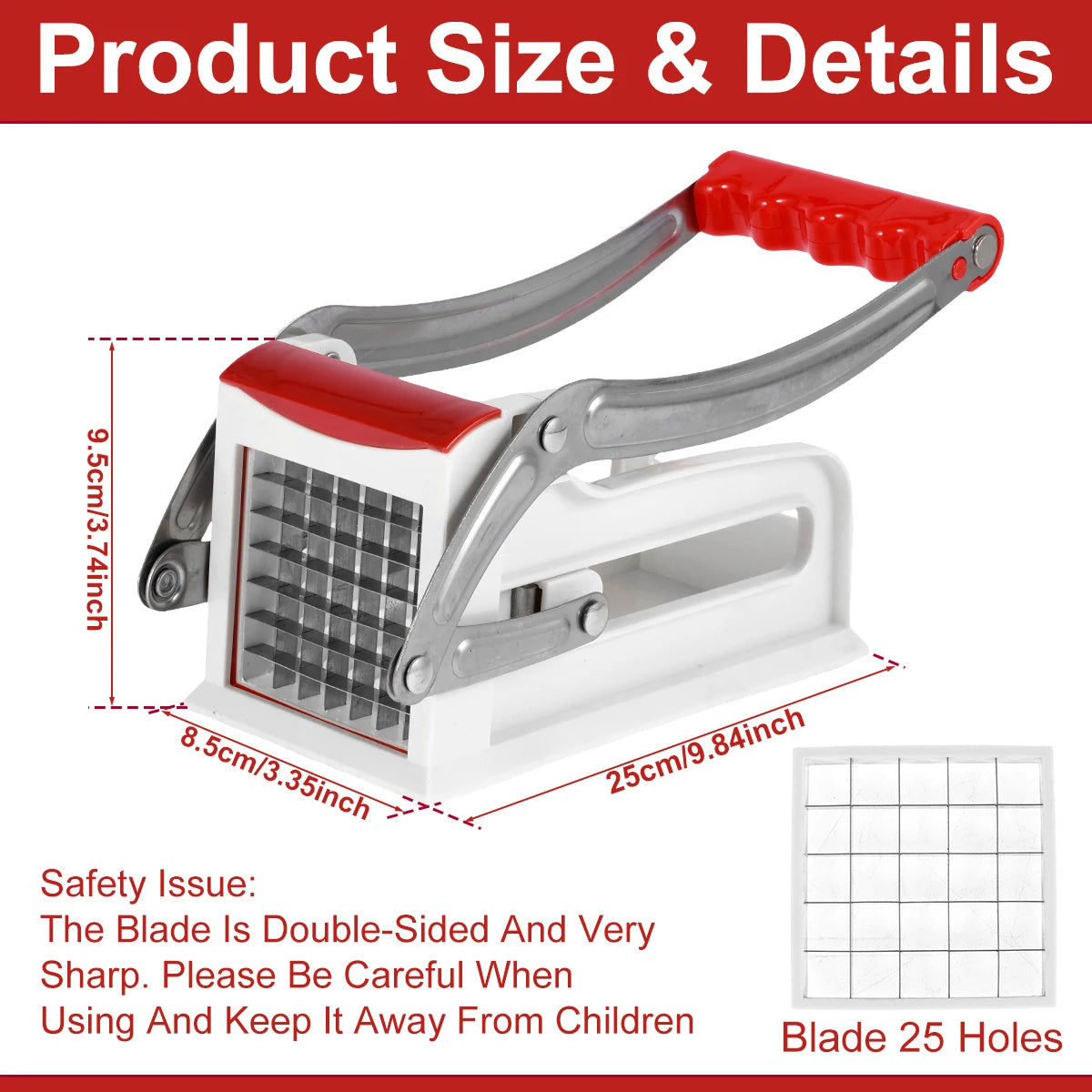 French Fry Cutter Stainless Steel and Plastic Potato Slicer Manual Vegetable Potato Chips Maker French Fries Cutter Kitchen Tool