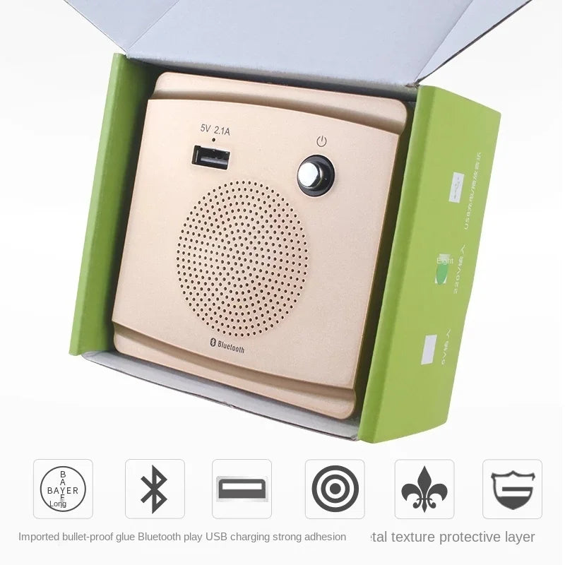 Universal Wall-mounted WiFi Bluetooth Audio with USB Charging Port Socket Panel, Home Wireless Bluetooth Speaker 86mm*86mm