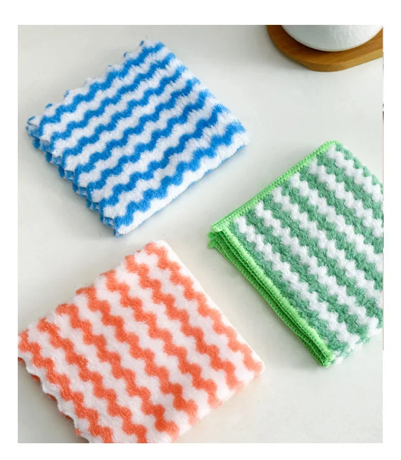 20Pcs Kitchen Wipes Coral Velvet Wave Design Wipes Microfibre Thickened Absorbent Wipes Household Cleaning Cloth Set