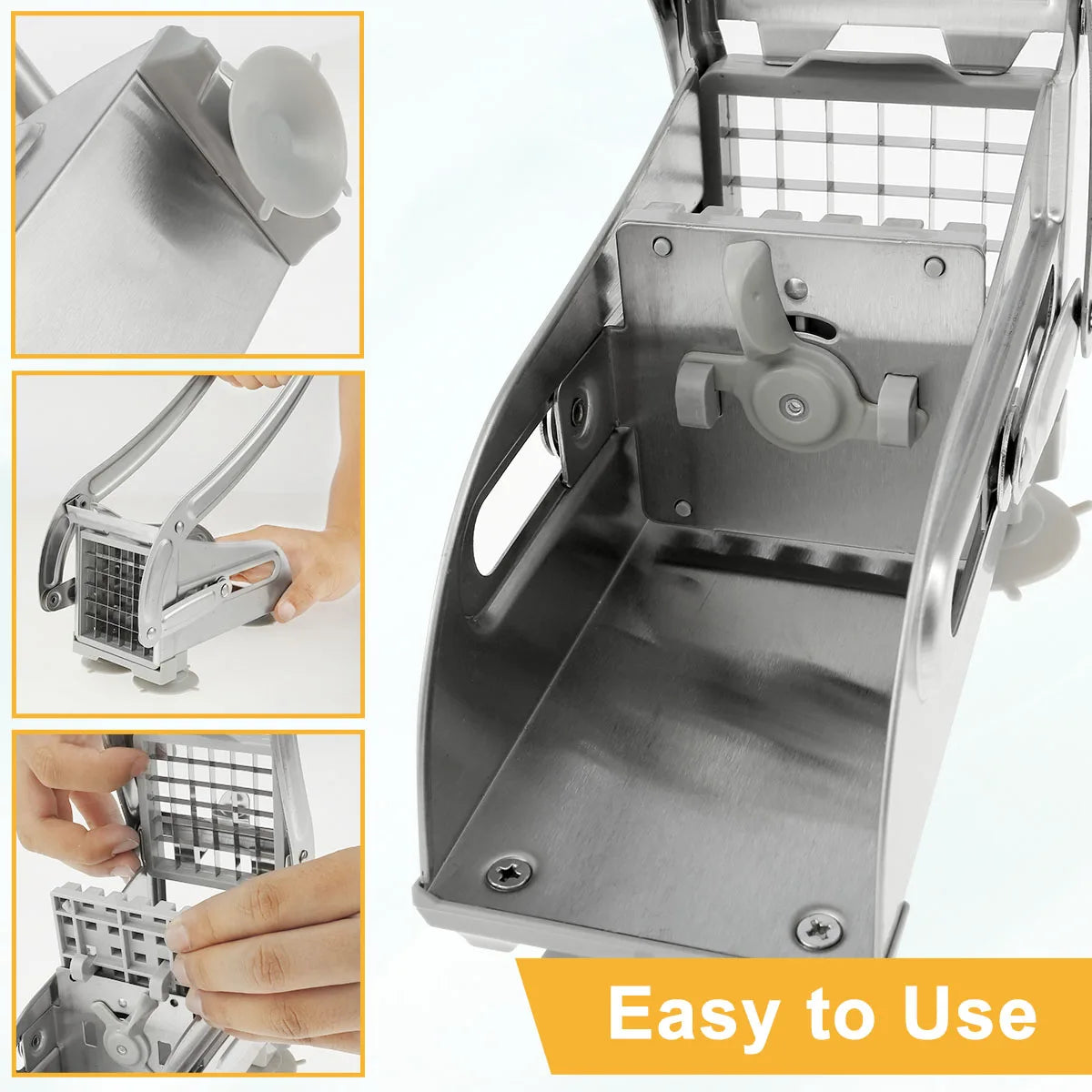 French Fry Cutter Stainless Steel and Plastic Potato Slicer Manual Vegetable Potato Chips Maker French Fries Cutter Kitchen Tool