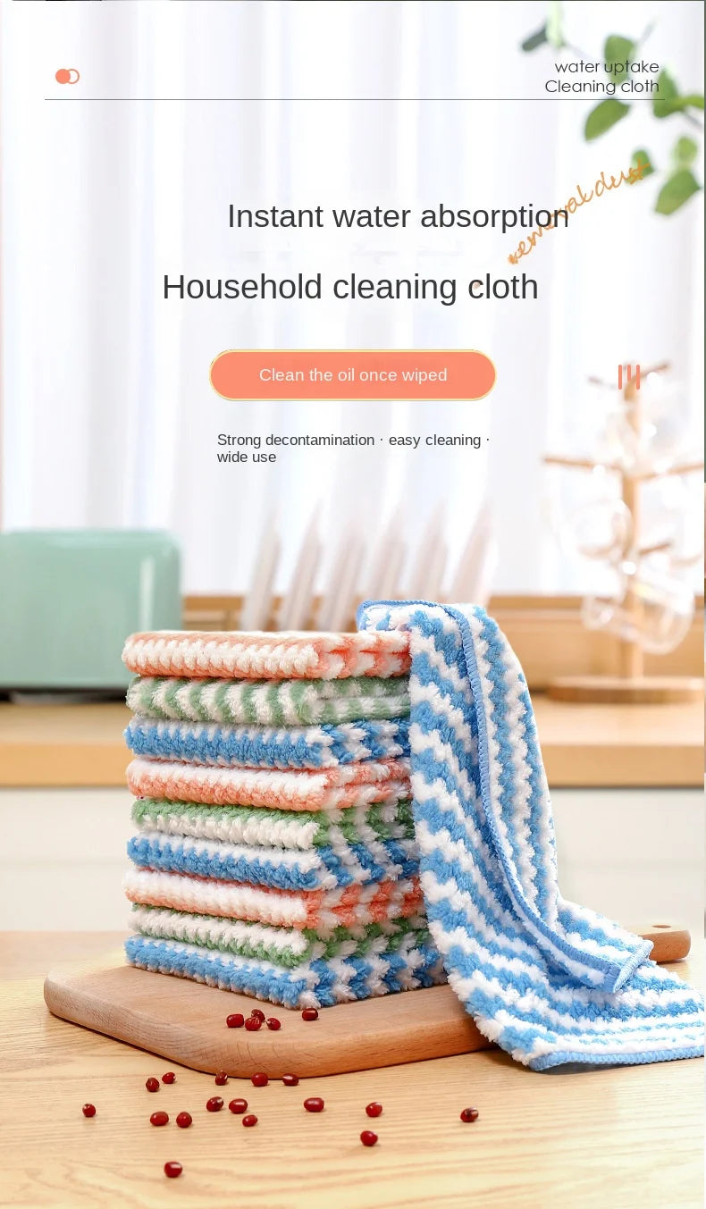 20Pcs Kitchen Wipes Coral Velvet Wave Design Wipes Microfibre Thickened Absorbent Wipes Household Cleaning Cloth Set
