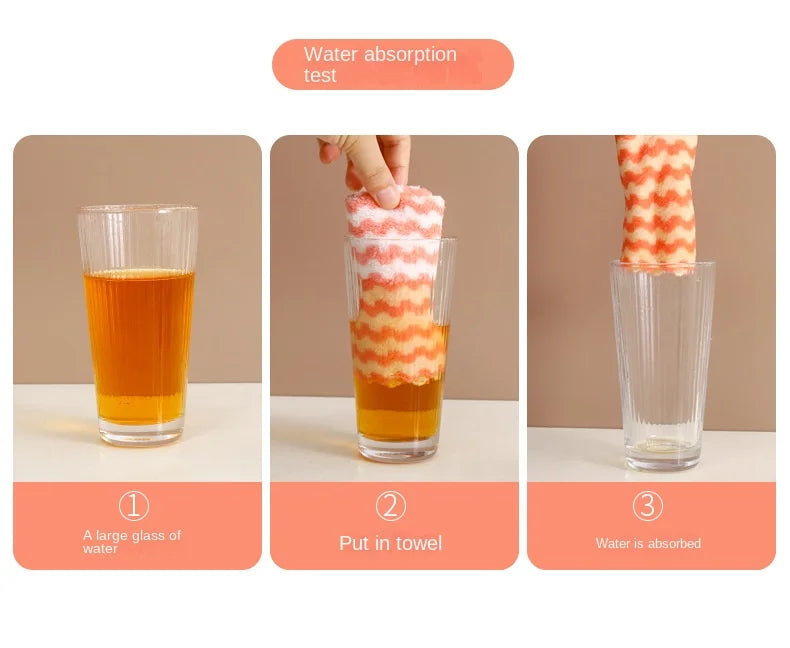 20Pcs Kitchen Wipes Coral Velvet Wave Design Wipes Microfibre Thickened Absorbent Wipes Household Cleaning Cloth Set