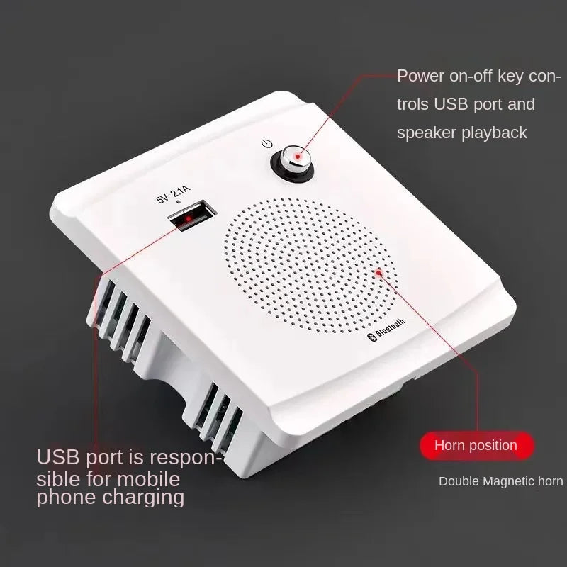 Universal Wall-mounted WiFi Bluetooth Audio with USB Charging Port Socket Panel, Home Wireless Bluetooth Speaker 86mm*86mm