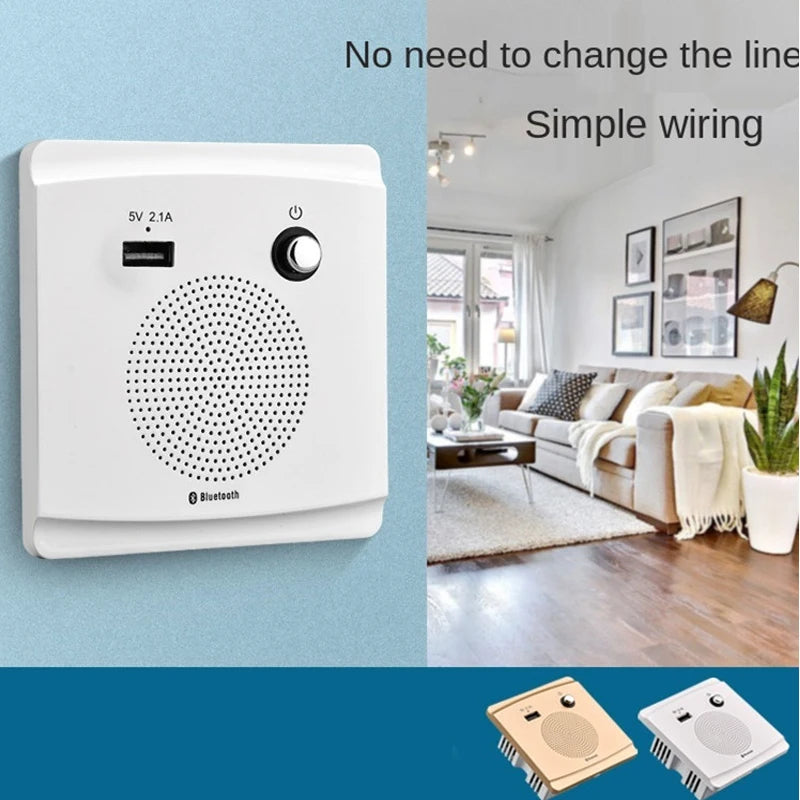 Universal Wall-mounted WiFi Bluetooth Audio with USB Charging Port Socket Panel, Home Wireless Bluetooth Speaker 86mm*86mm