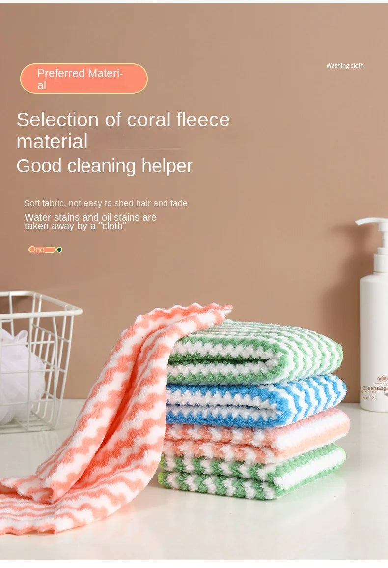 20Pcs Kitchen Wipes Coral Velvet Wave Design Wipes Microfibre Thickened Absorbent Wipes Household Cleaning Cloth Set