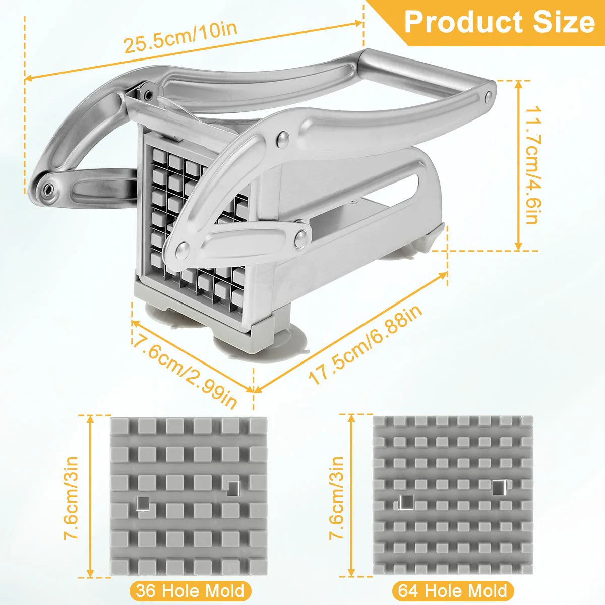 French Fry Cutter Stainless Steel and Plastic Potato Slicer Manual Vegetable Potato Chips Maker French Fries Cutter Kitchen Tool