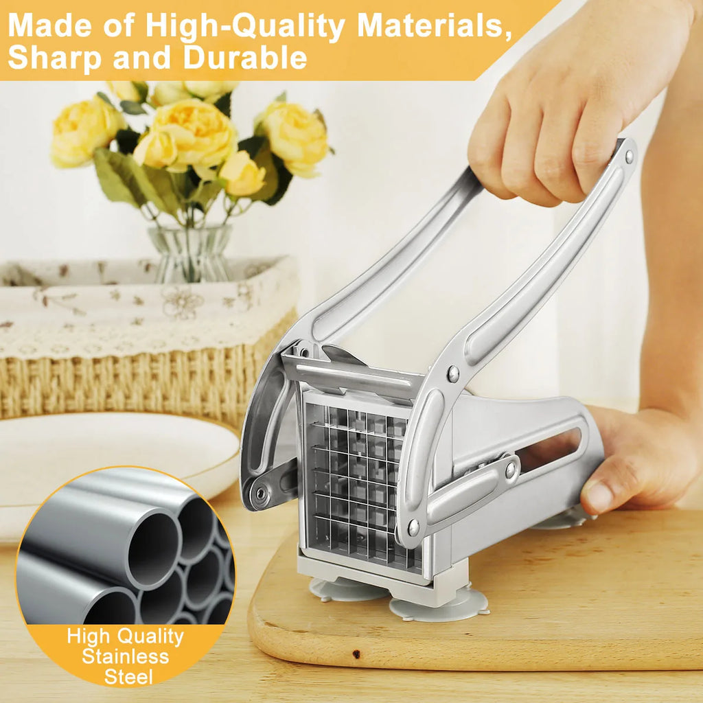 French Fry Cutter Stainless Steel and Plastic Potato Slicer Manual Vegetable Potato Chips Maker French Fries Cutter Kitchen Tool