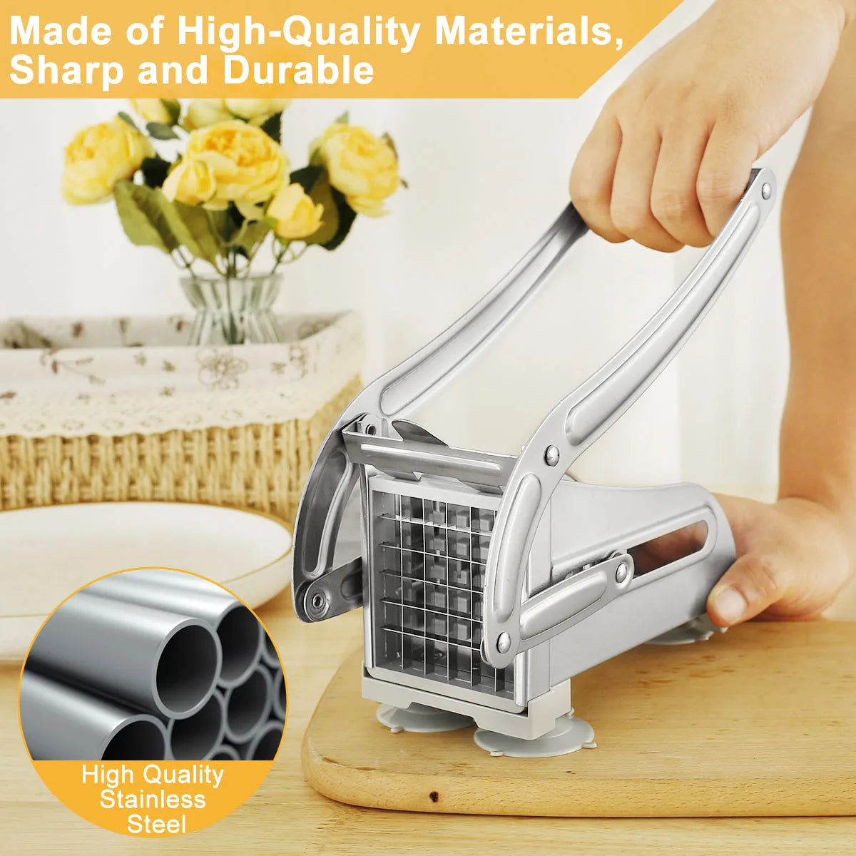 French Fry Cutter Stainless Steel and Plastic Potato Slicer Manual Vegetable Potato Chips Maker French Fries Cutter Kitchen Tool