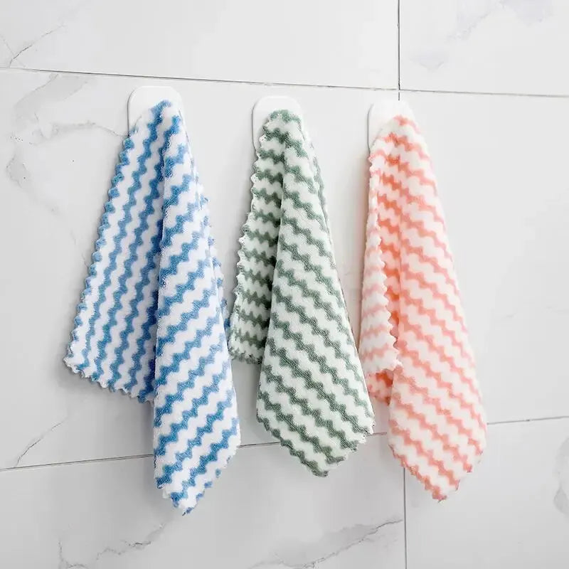 20Pcs Kitchen Wipes Coral Velvet Wave Design Wipes Microfibre Thickened Absorbent Wipes Household Cleaning Cloth Set