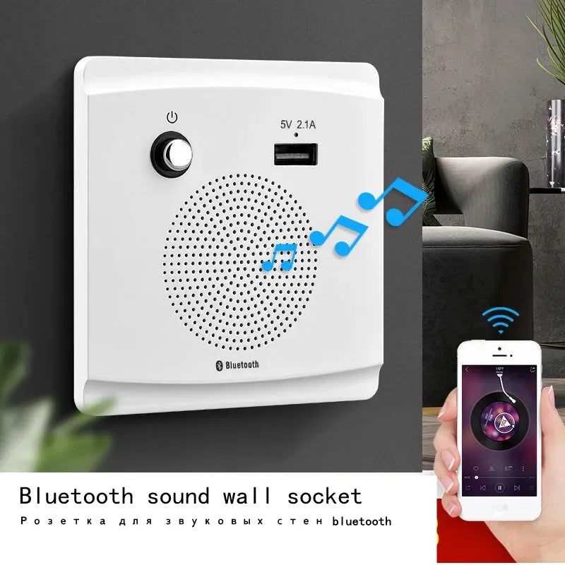 Universal Wall-mounted WiFi Bluetooth Audio with USB Charging Port Socket Panel, Home Wireless Bluetooth Speaker 86mm*86mm