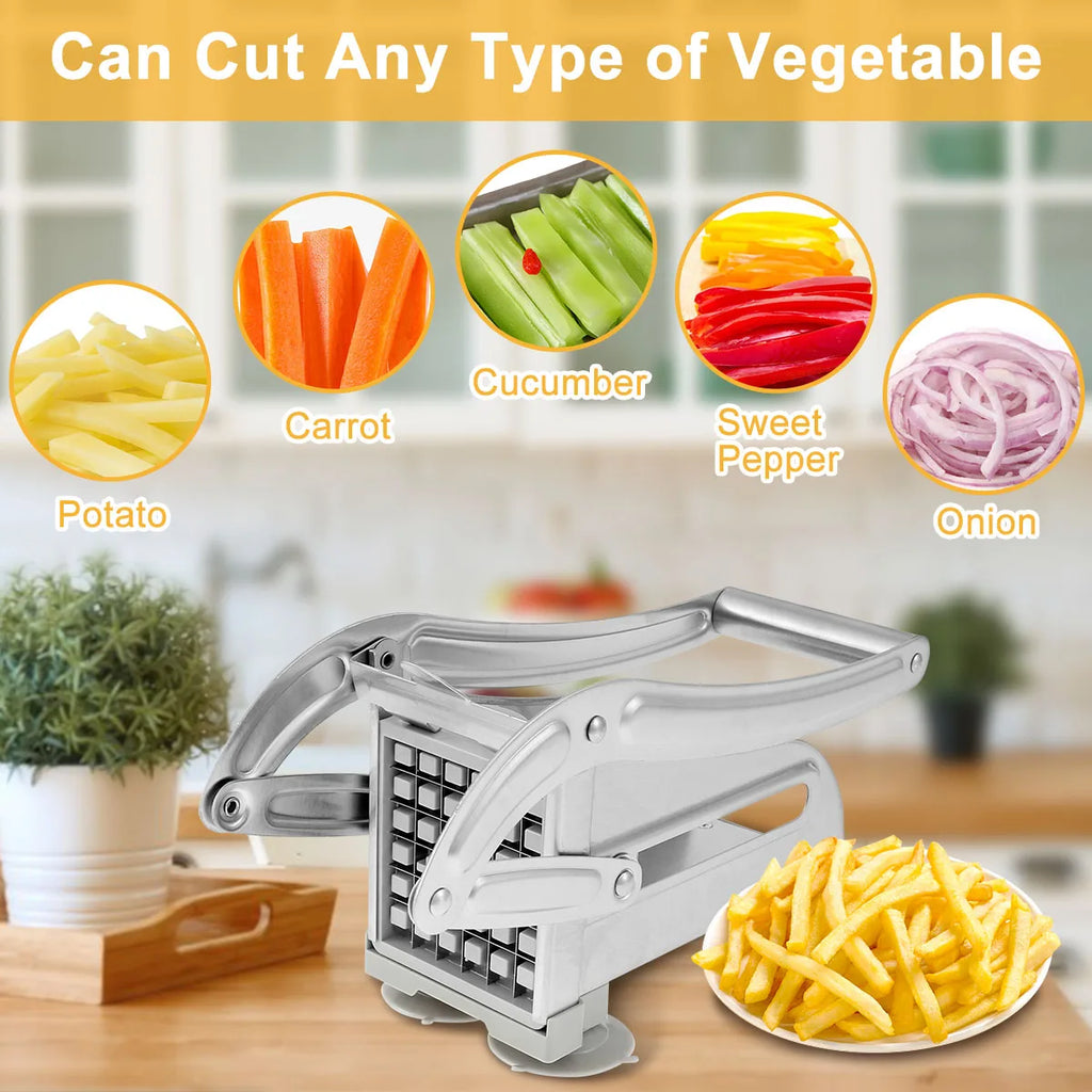 French Fry Cutter Stainless Steel and Plastic Potato Slicer Manual Vegetable Potato Chips Maker French Fries Cutter Kitchen Tool