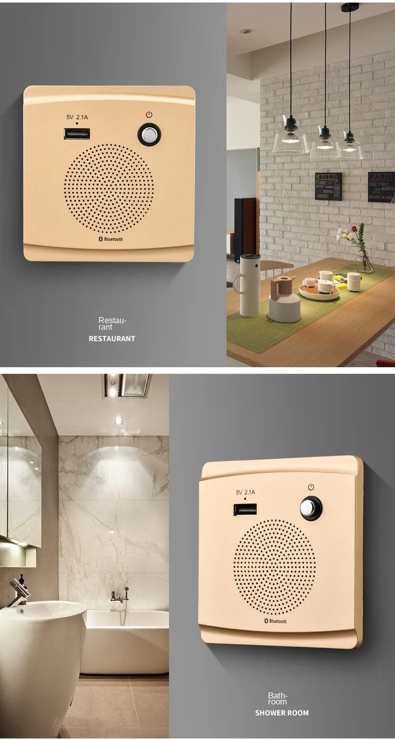 Universal Wall-mounted WiFi Bluetooth Audio with USB Charging Port Socket Panel, Home Wireless Bluetooth Speaker 86mm*86mm