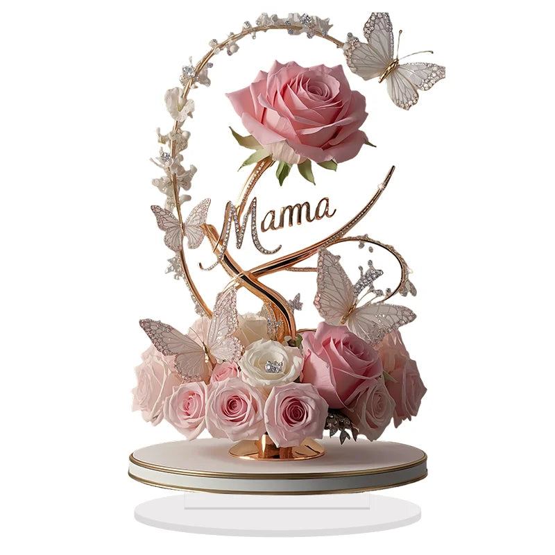 1pcs 8in 2DFlat Acrylic Rose Decorate MOM mom Birthday Gift Mother's Day Anniversary Decoration Table Filial Child To Mother Mom