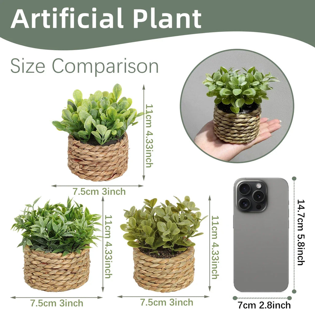 3pcs Green Artificial Plants Grass Woven Small Potted Plants Home Decoration home decor  home decoration  plants