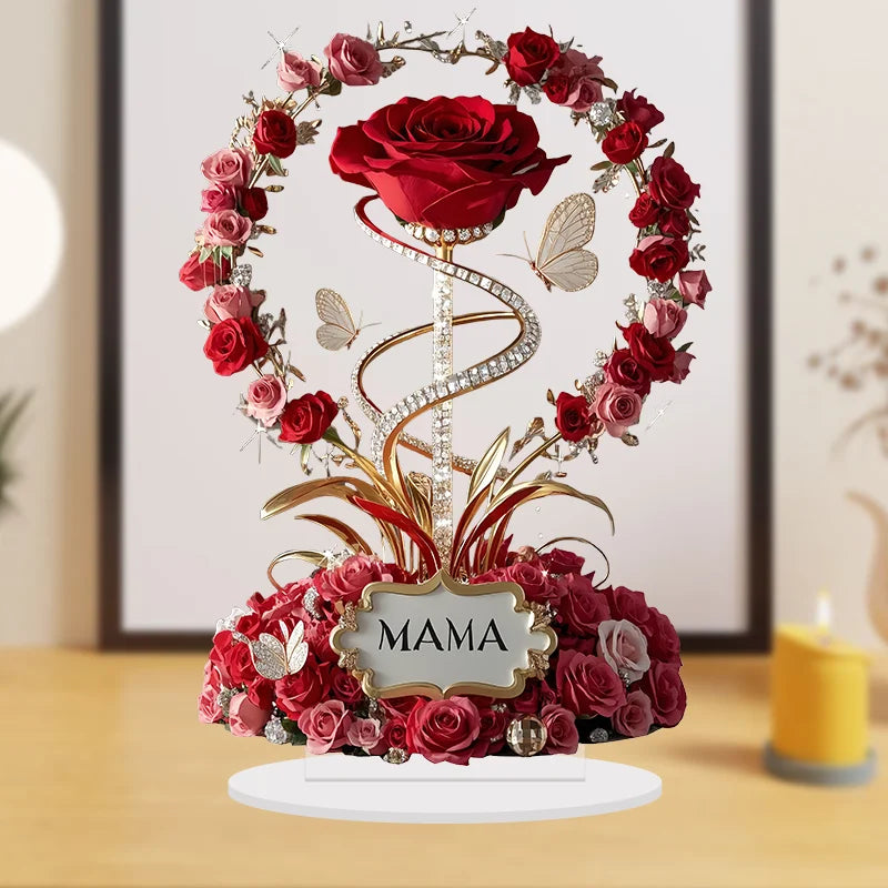 1pcs 8in 2DFlat Acrylic Rose Decorate MOM mom Birthday Gift Mother's Day Anniversary Decoration Table Filial Child To Mother Mom