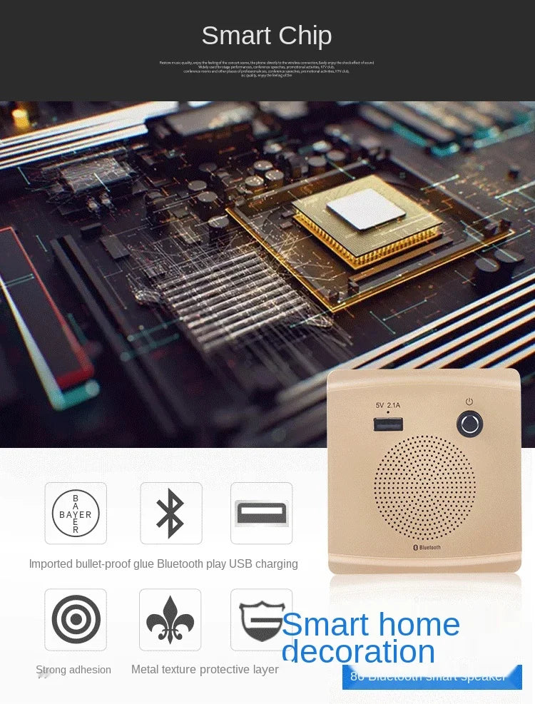 Universal Wall-mounted WiFi Bluetooth Audio with USB Charging Port Socket Panel, Home Wireless Bluetooth Speaker 86mm*86mm