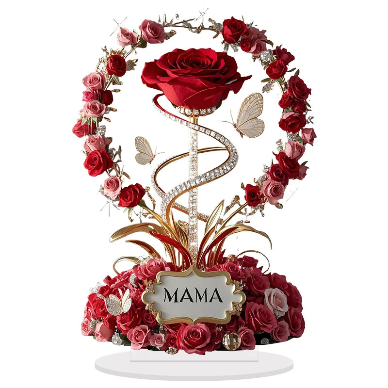 1pcs 8in 2DFlat Acrylic Rose Decorate MOM mom Birthday Gift Mother's Day Anniversary Decoration Table Filial Child To Mother Mom