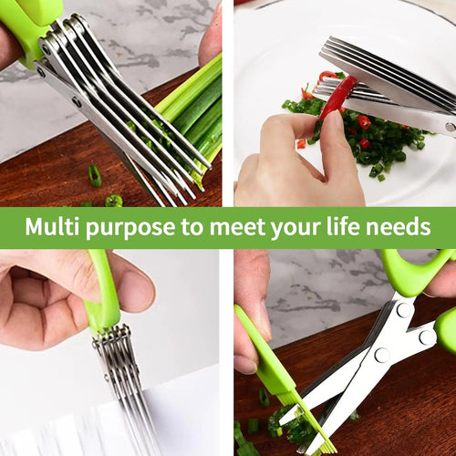 1 piece Multi-functional Stainless Steel 3/5 Layer Kitchen Scissors, Pepper Shredded Chopped Scallion Cutter Cut Cooking Tool
