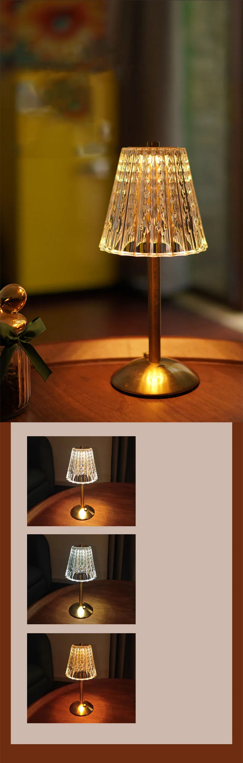 Table lamp bedroom, bedside lamp light luxury diamond crystal lamp high-end atmosphere lamp charging touch small night lamp