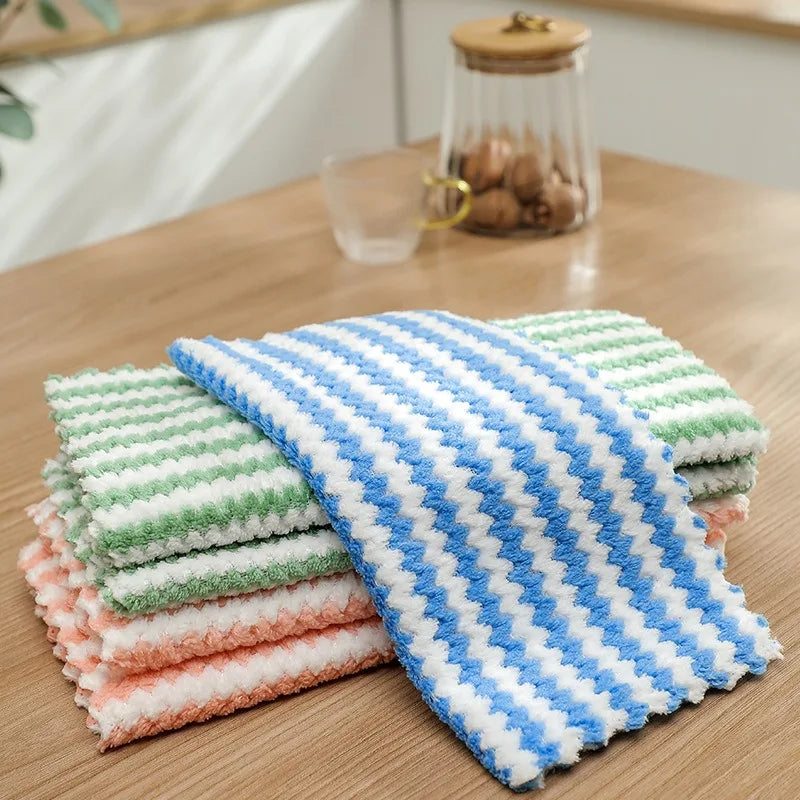20Pcs Kitchen Wipes Coral Velvet Wave Design Wipes Microfibre Thickened Absorbent Wipes Household Cleaning Cloth Set