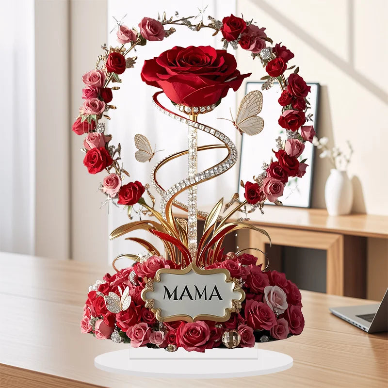 1pcs 8in 2DFlat Acrylic Rose Decorate MOM mom Birthday Gift Mother's Day Anniversary Decoration Table Filial Child To Mother Mom