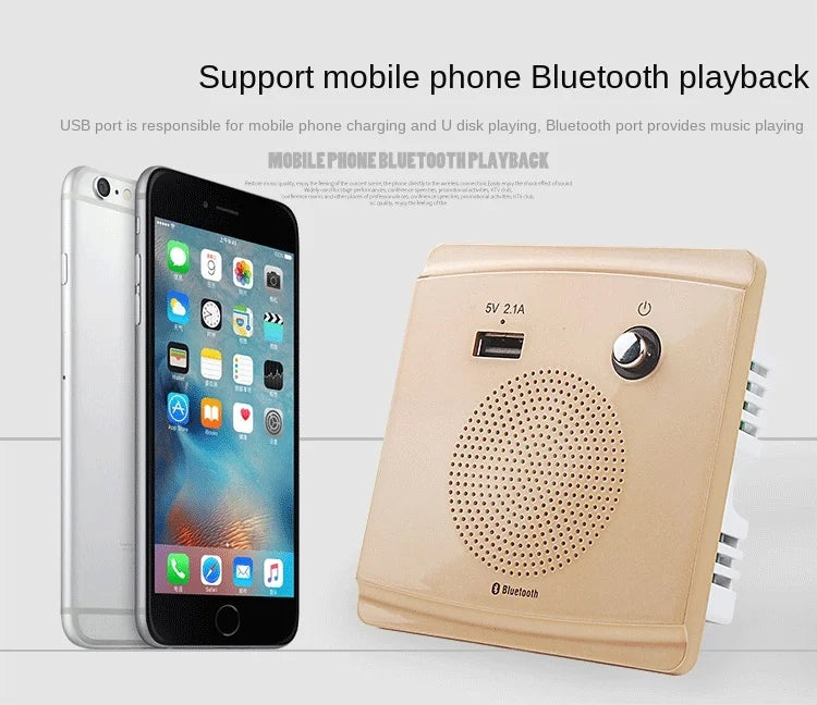 Universal Wall-mounted WiFi Bluetooth Audio with USB Charging Port Socket Panel, Home Wireless Bluetooth Speaker 86mm*86mm