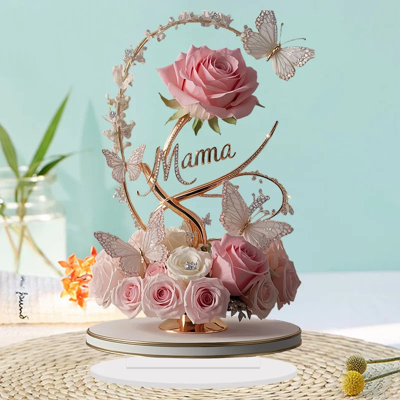 1pcs 8in 2DFlat Acrylic Rose Decorate MOM mom Birthday Gift Mother's Day Anniversary Decoration Table Filial Child To Mother Mom
