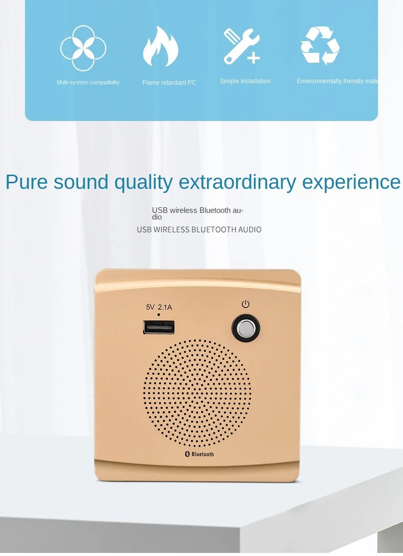 Universal Wall-mounted WiFi Bluetooth Audio with USB Charging Port Socket Panel, Home Wireless Bluetooth Speaker 86mm*86mm