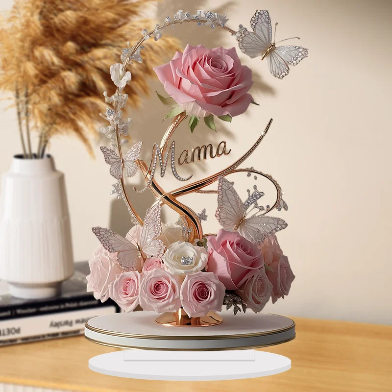 1pcs 8in 2DFlat Acrylic Rose Decorate MOM mom Birthday Gift Mother's Day Anniversary Decoration Table Filial Child To Mother Mom