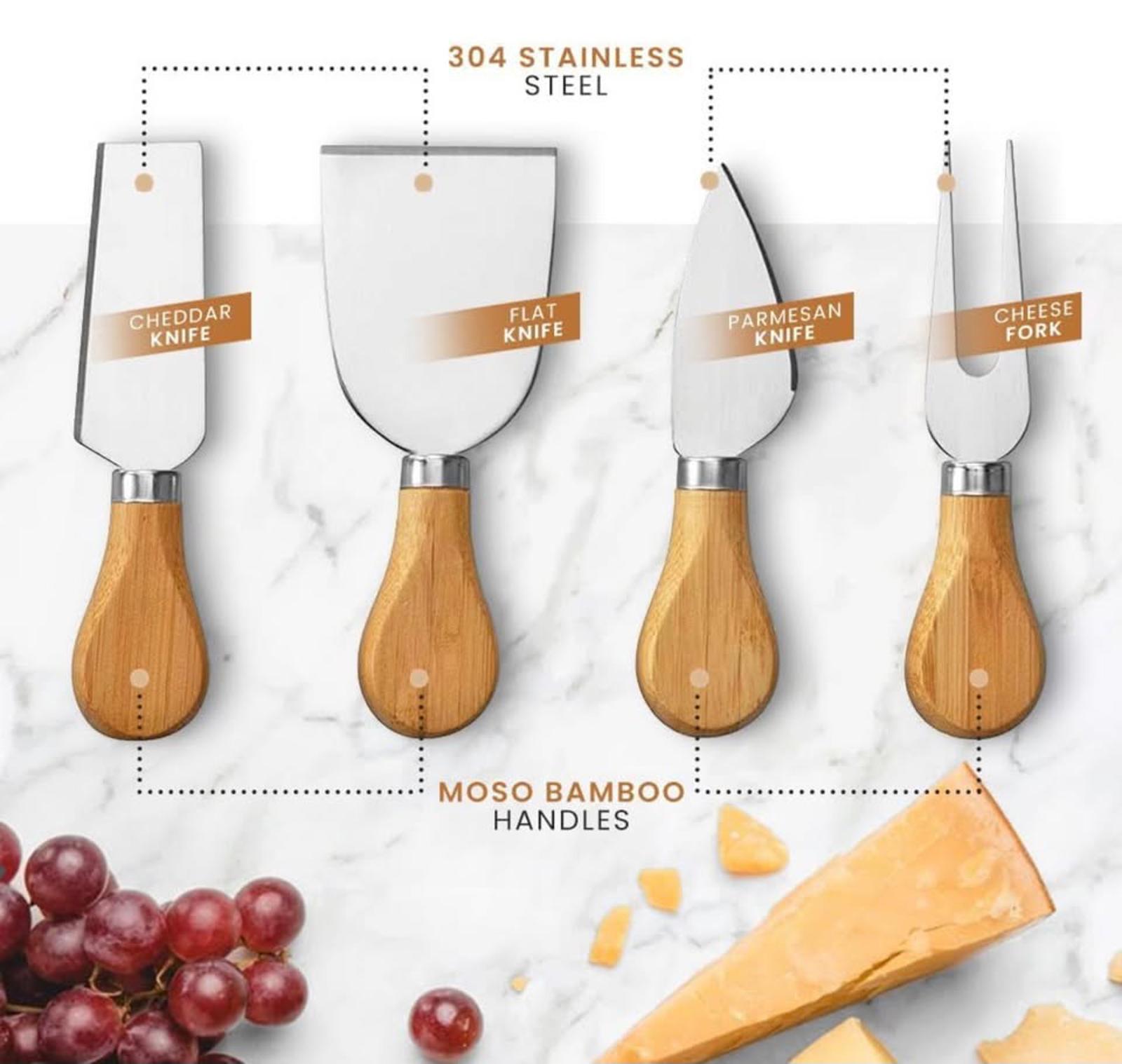 Bamboo Charcuterie Board Set with Knives, Dip Bowls & Fruit Tray